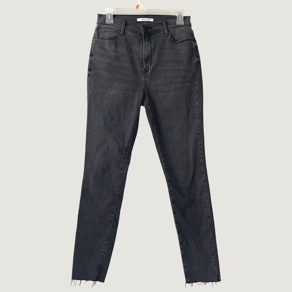 PacSun Super High Rise Jegging Skinny Jeans Faded Black Raw Hem Size 28